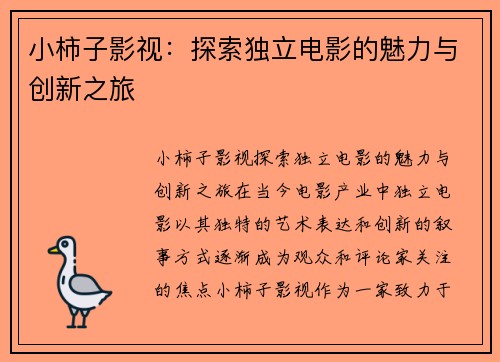小柿子影视：探索独立电影的魅力与创新之旅